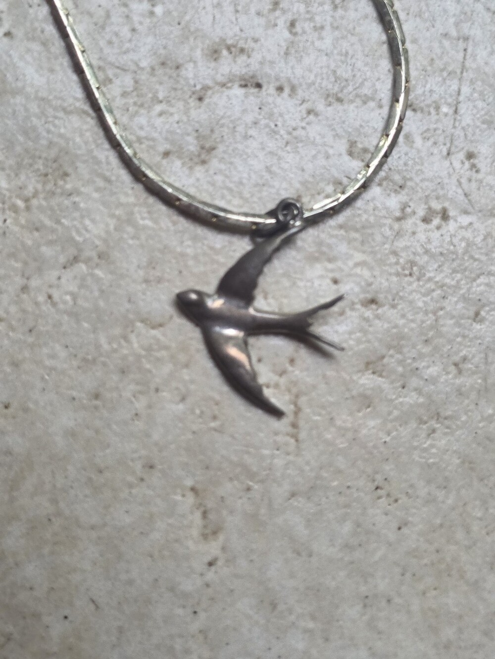 Bird Pendant With Initials BJ on Back. Sterling? Makers Mark W Silver Tone Chain